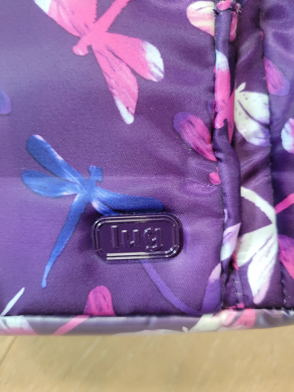 EUC lug Canter Convertible Tote Bag Women's Purple Dragonfly Crossbody Backpack